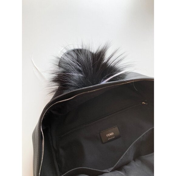 NWD FENDI Red Nylon Satin Black Leather Fox Fur Mohawk Monster Face Backpack - Picture 9 of 11